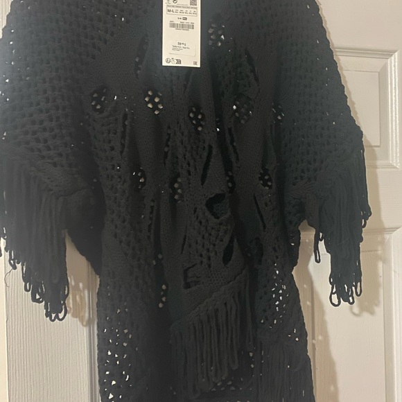 Zara size L medium large fringe crochet sweater - Picture 2 of 4